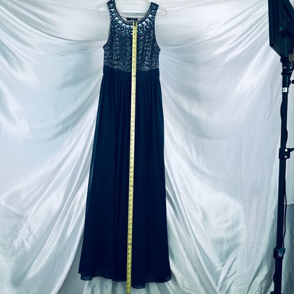 Betsy & Adam Blue Beaded and Sequin Sleeveless Chiffon Gown - Size 8 - Picture 4 of 10